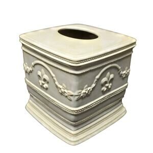 French Fleur De Lis Decorative Ceramic Tissue Box Cover Bathroom Vanity Decor